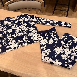 Michael Kors Fitted Navy and White Floral Sweater Set.